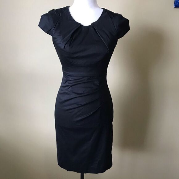 bebe BodyCon Capped Sleeve Black Sheath Dress - Picture 2 of 5